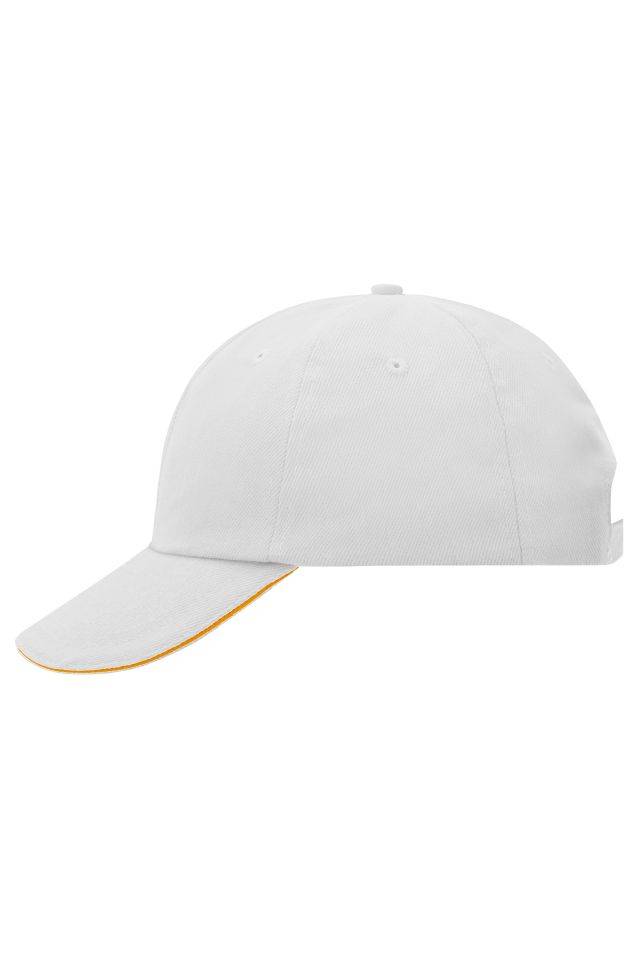 6 Panel Raver Sandwich Cap Klassisches Allround-Cap mit kontrastfarbigem Sandwich weiß/orange, Gr. one size