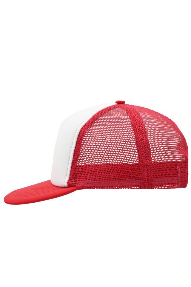5 Panel Flat Peak Cap 5 Panel Mesh Cap mit flachem Schild weiß/rot, Gr. one size