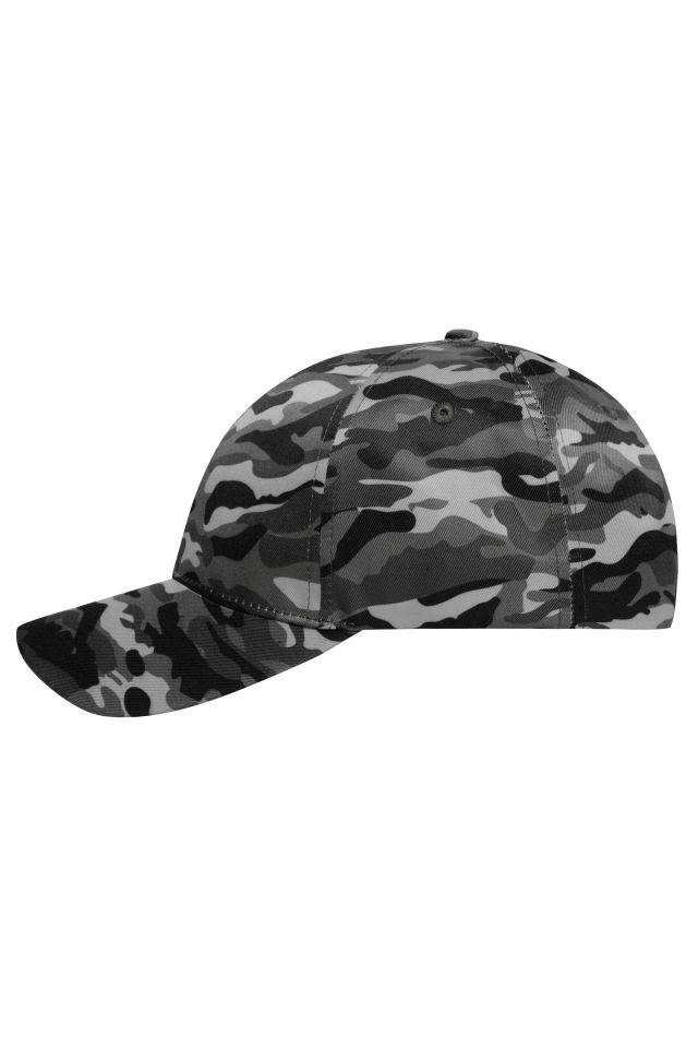 6 Panel Camouflage Cap Hochwertige 6 Panel Cap mit Camouflage Design schwarz/grau, Gr. one size