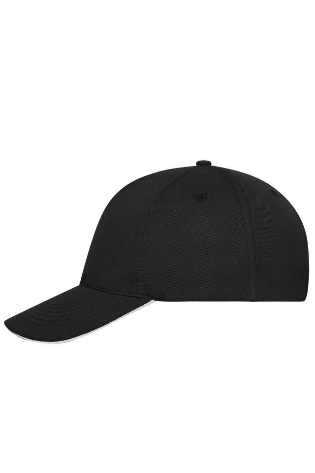 5 Panel Sandwich Cap Bio Cotton 5 Panel Cap mit ungebürsteter Oberfläche weiß/schwarz, Gr. one size