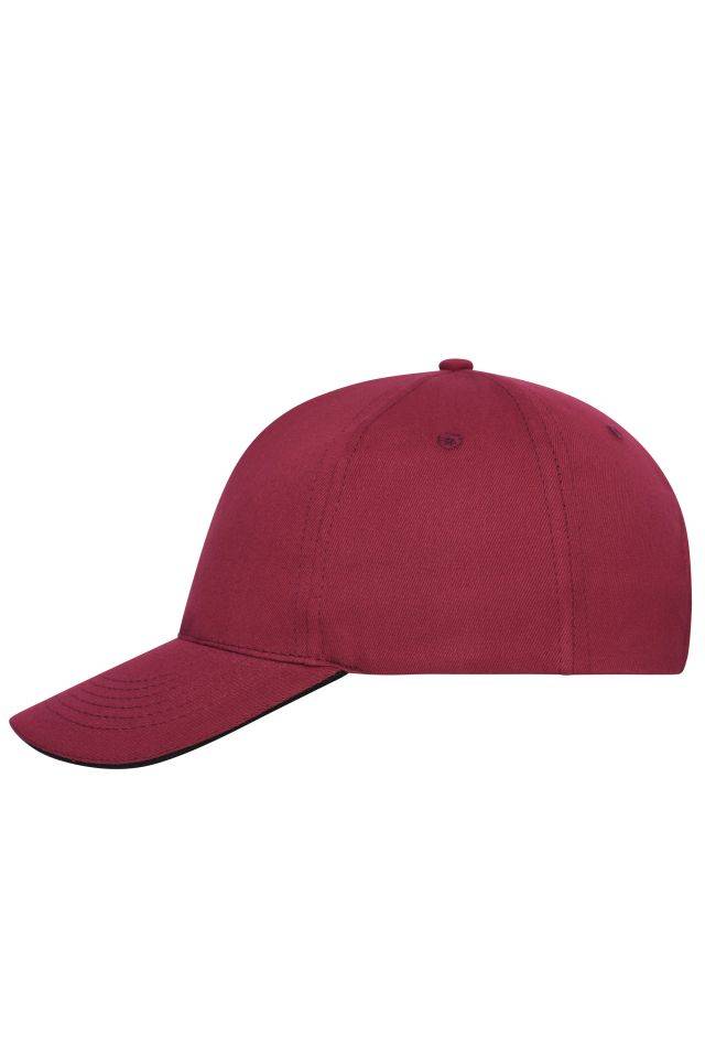 5 Panel Sandwich Cap Bio Cotton 5 Panel Cap mit ungebürsteter Oberfläche schwarz/rot/weinrot, Gr. one size