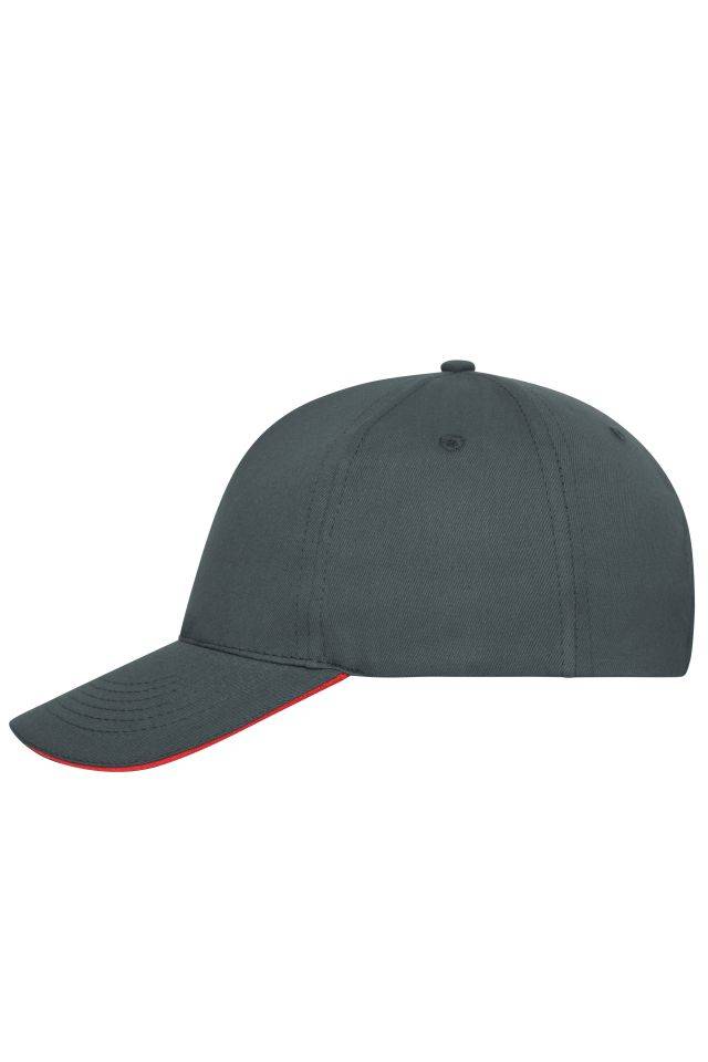 5 Panel Sandwich Cap Bio Cotton 5 Panel Cap mit ungebürsteter Oberfläche grau/rot, Gr. one size