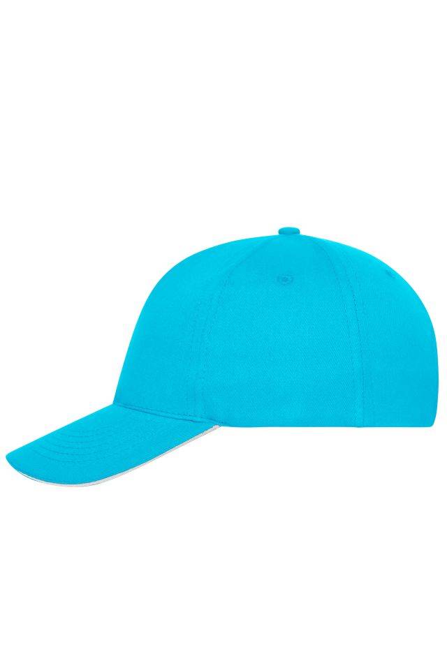 5 Panel Sandwich Cap Bio Cotton 5 Panel Cap mit ungebürsteter Oberfläche weiß/blau, Gr. one size