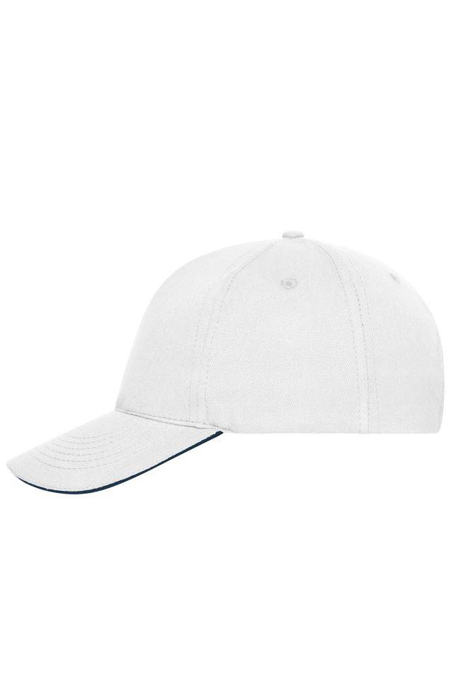 5 Panel Sandwich Cap Bio Cotton 5 Panel Cap mit ungebürsteter Oberfläche weiß/blau, Gr. one size