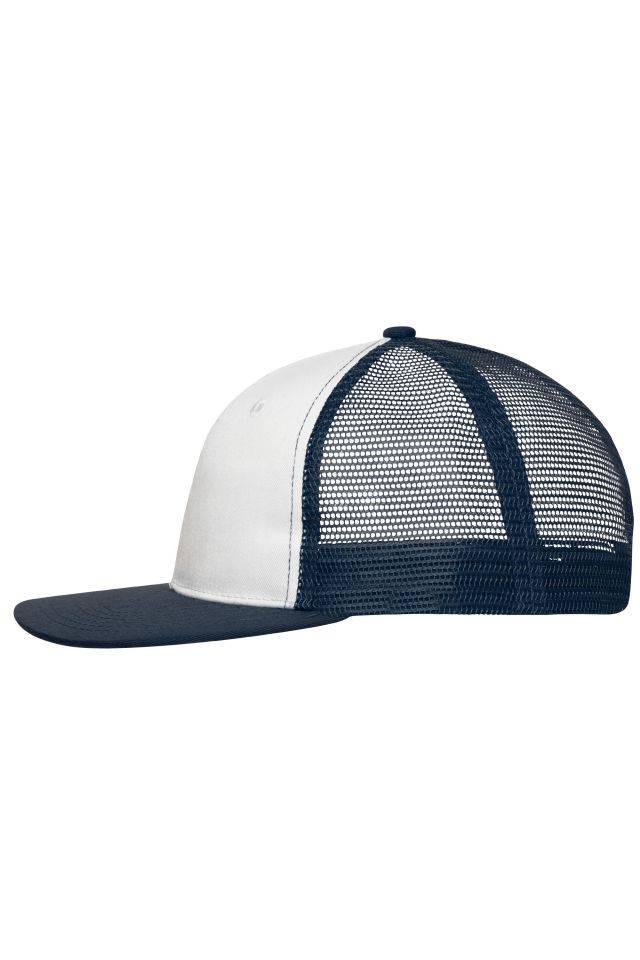 6 Panel Flat Peak Cap Trendiges 6 Panel Mesh Cap mit flachem Schild aus Polycotton weiß/blau, Gr. one size
