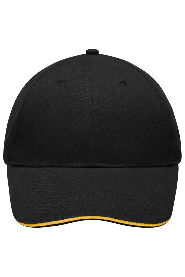 Light Brushed Sandwich Cap Hochwertige, leichte und weiche 6 Panel Cap schwarz/gelb, Gr. one size