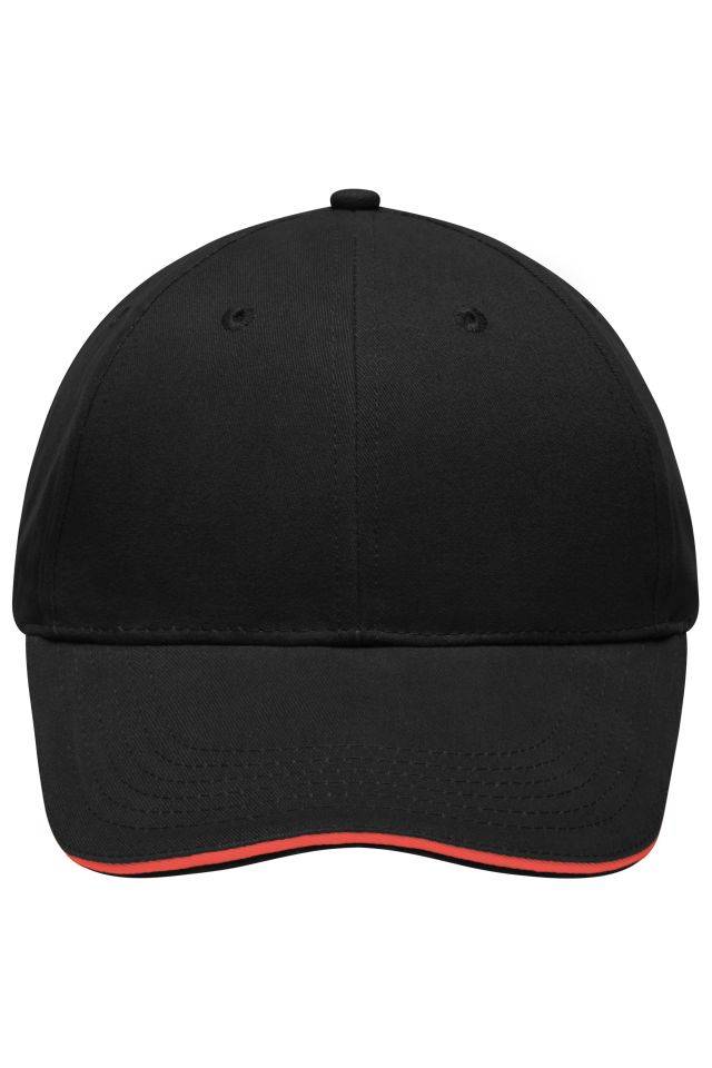 Light Brushed Sandwich Cap Hochwertige, leichte und weiche 6 Panel Cap schwarz/rot, Gr. one size