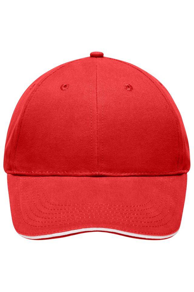 Light Brushed Sandwich Cap Hochwertige, leichte und weiche 6 Panel Cap weiß/rot, Gr. one size
