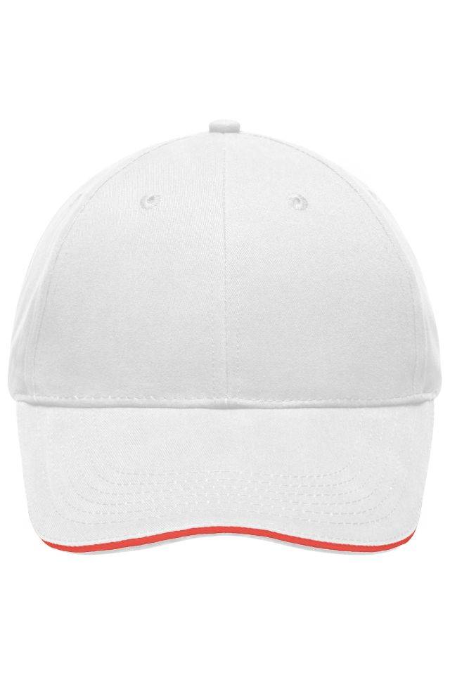 Light Brushed Sandwich Cap Hochwertige, leichte und weiche 6 Panel Cap weiß/rot, Gr. one size