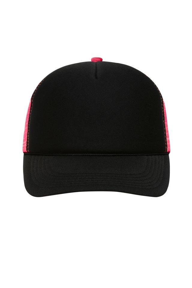 5 Panel Retro Mesh Cap 5 Panel Cap mit retrogetreuer Zierkordel über dem Schild schwarz/pink/neon, Gr. one size