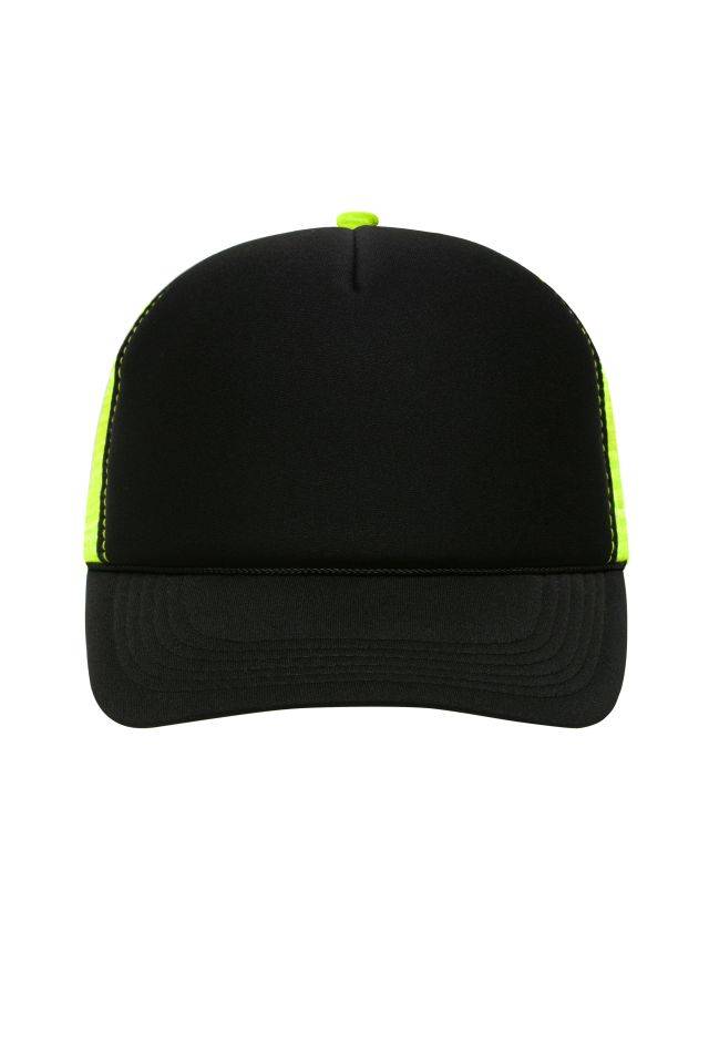 5 Panel Retro Mesh Cap 5 Panel Cap mit retrogetreuer Zierkordel über dem Schild schwarz/gelb/neon, Gr. one size