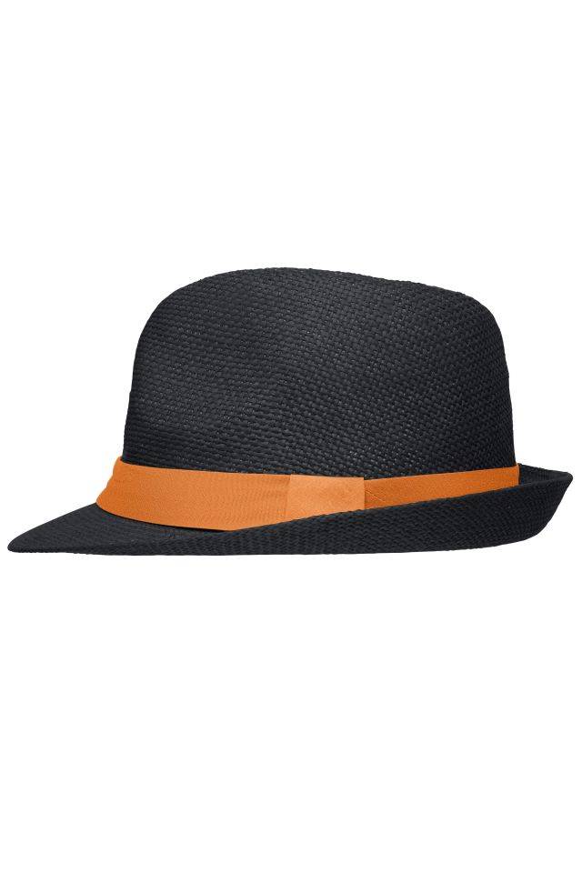 Street Style Stylisher, sommerlicher Streetwear Hut mit breitem kontrastfarbigem Band schwarz/orange, Gr. L/XL