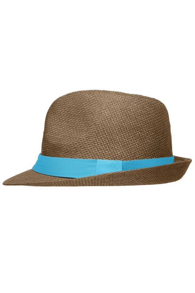 Street Style Stylisher, sommerlicher Streetwear Hut mit breitem kontrastfarbigem Band braun/grün/blau, Gr. S/M