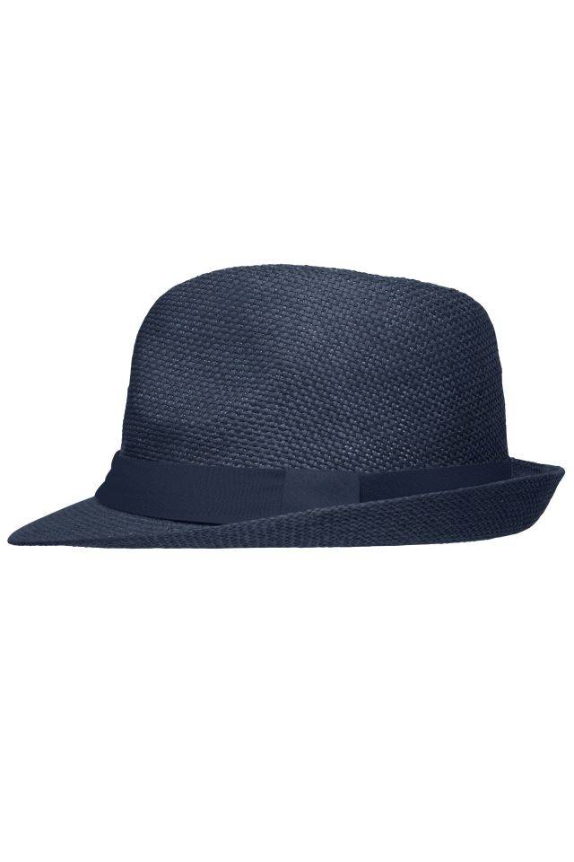 Street Style Stylisher, sommerlicher Streetwear Hut mit breitem kontrastfarbigem Band blau, Gr. S/M