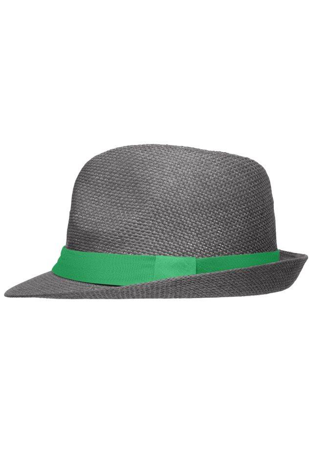 Street Style Stylisher, sommerlicher Streetwear Hut mit breitem kontrastfarbigem Band grau/grün, Gr. S/M