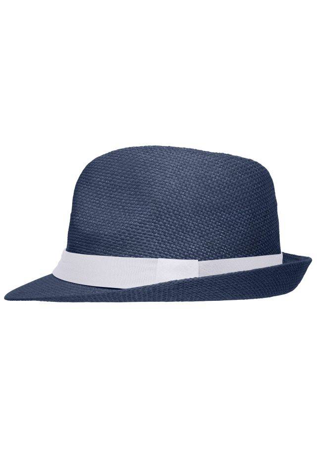 Street Style Stylisher, sommerlicher Streetwear Hut mit breitem kontrastfarbigem Band weiß/blau, Gr. L/XL