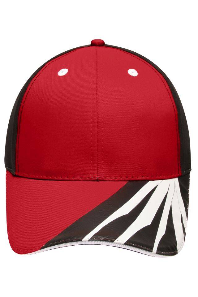 6 Panel Craftsmen Cap - STRONG - 6 Panel Sandwich Cap im kernigen Workwear Style weiß/schwarz/rot, Gr. one size