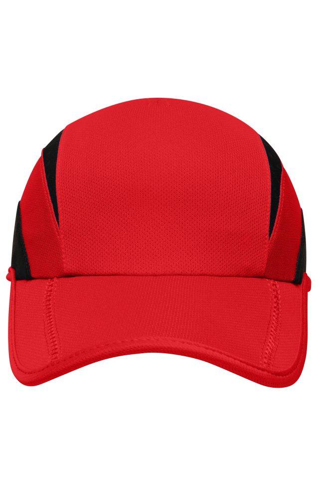 3 Panel Sports Cap Funktions 3 Panel Cap mit dynamisch angeordneten Mesh-Einsätzen rot/schwarz, Gr. one size