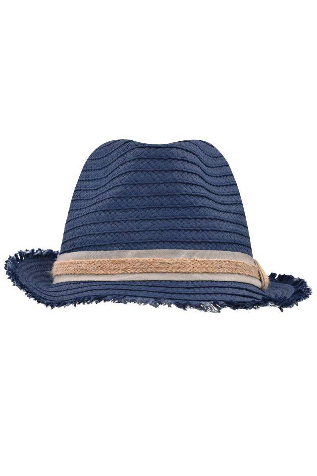 Trendy Summer Hat Trendstarker Hut mit modischer Fransenkrempe blau/braun, Gr. S/M