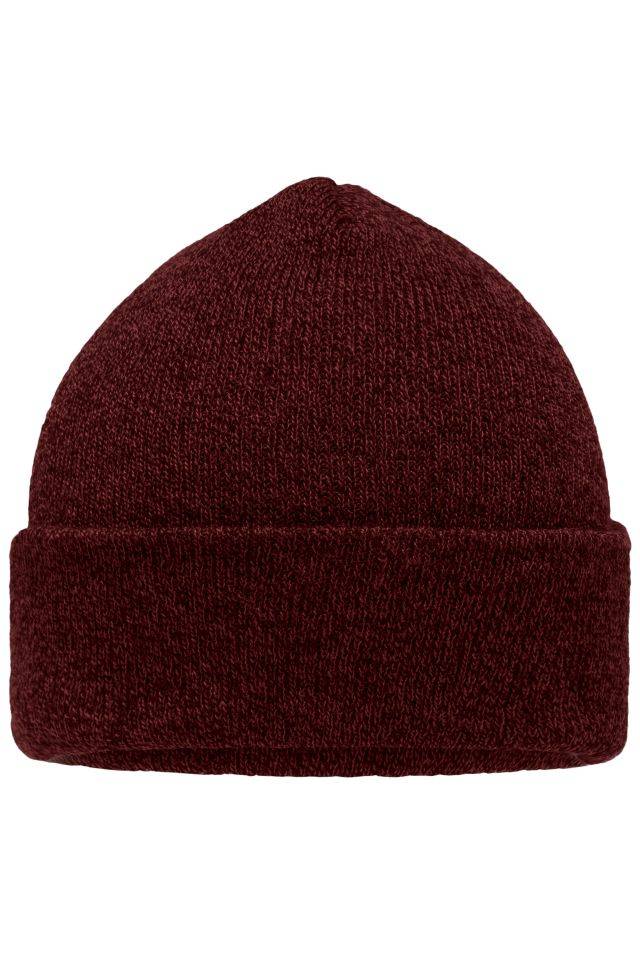 Melange Beanie Melierte Strickmütze mit Umschlag rot, Gr. one size