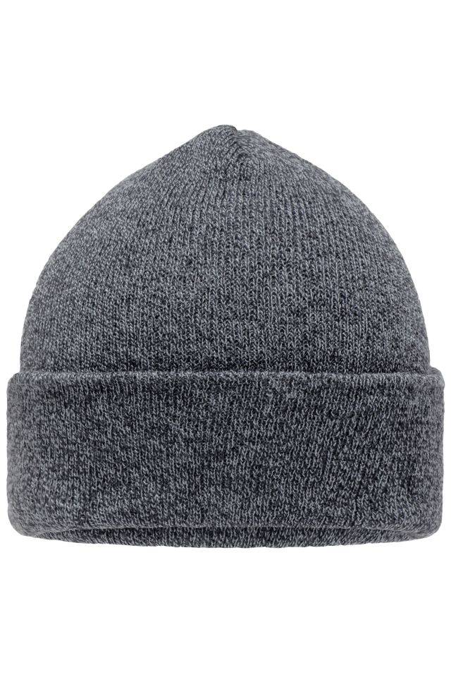 Melange Beanie Melierte Strickmütze mit Umschlag blau, Gr. one size
