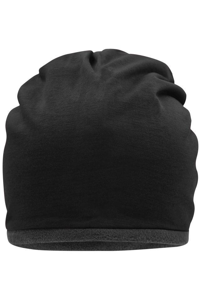 Fleece Beanie Lässige Mütze mit Fleece-Kontrastabschluss schwarz/grau, Gr. one size