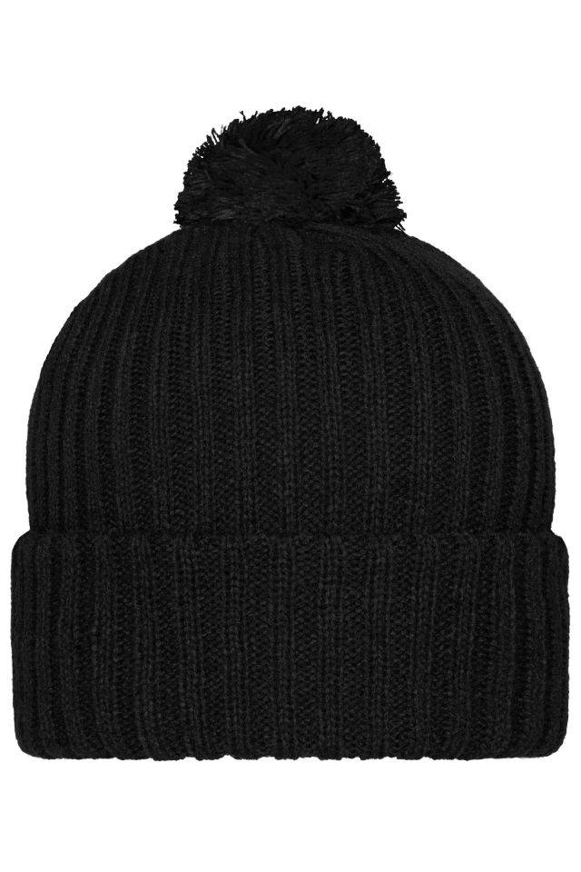 Knitted Cap with Pompon Trendige Pomponmütze in vielen Farben schwarz, Gr. one size