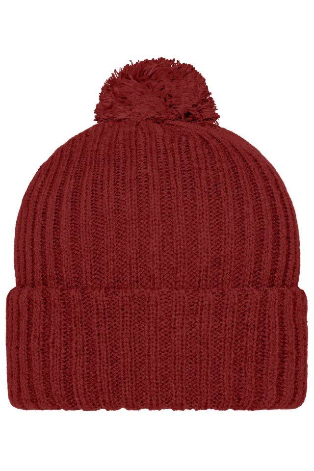 Knitted Cap with Pompon Trendige Pomponmütze in vielen Farben rot/weinrot, Gr. one size