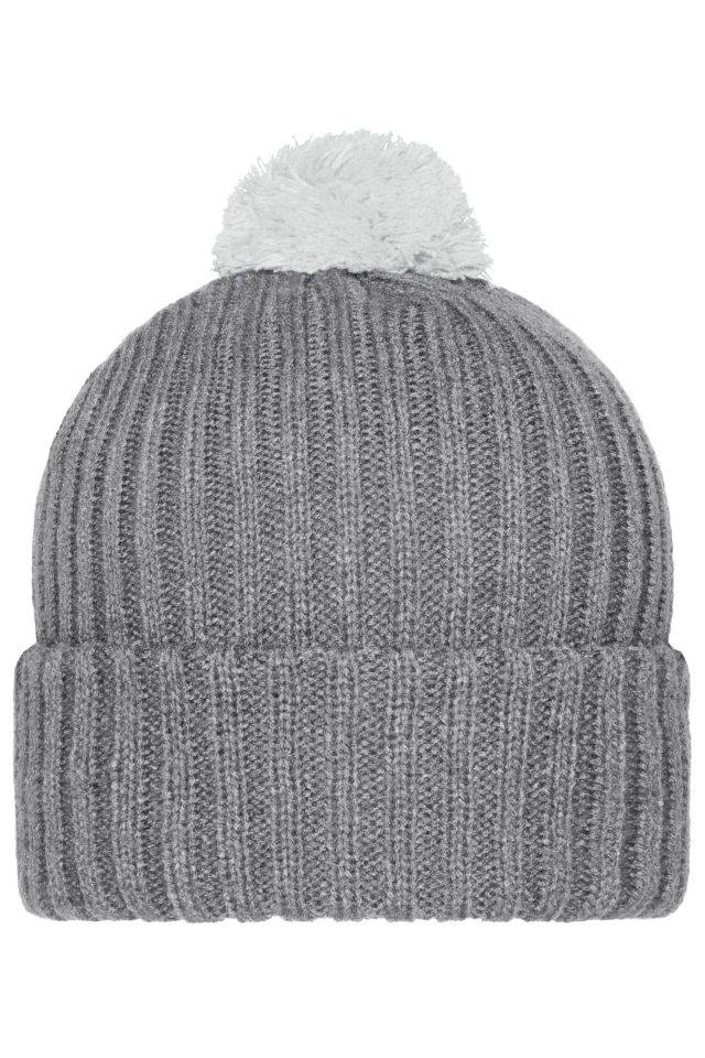 Knitted Cap with Pompon Trendige Pomponmütze in vielen Farben grau, Gr. one size