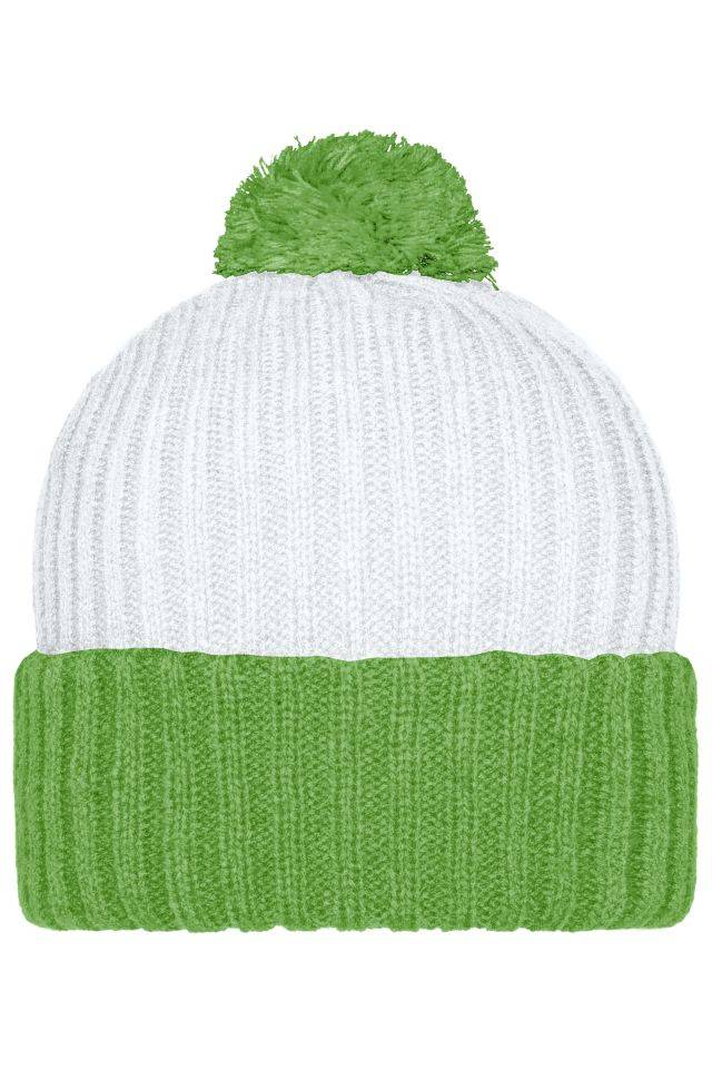 Knitted Cap with Pompon Trendige Pomponmütze in vielen Farben weiß/grün, Gr. one size