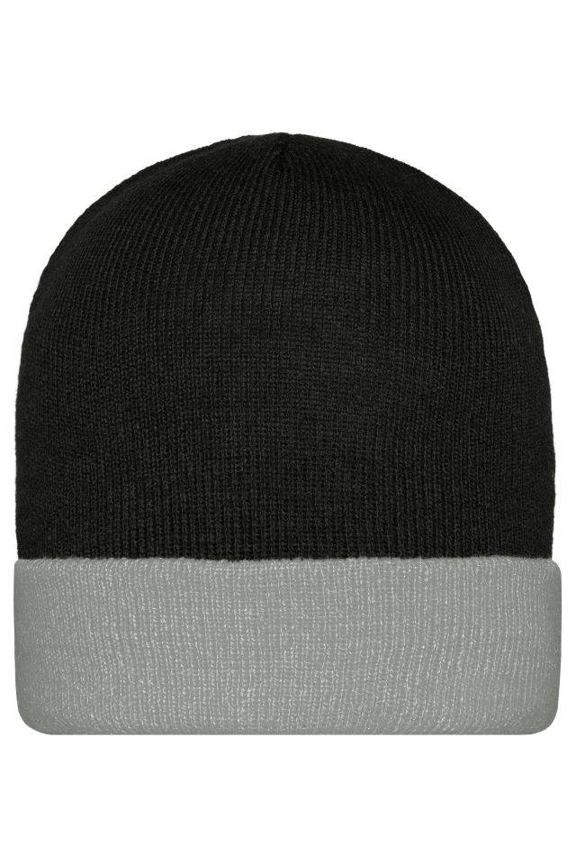 Knitted Cap Klassische Strickmütze mit Umschlag schwarz/grau, Gr. one size