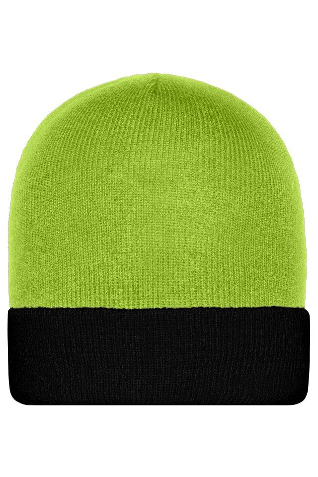 Knitted Cap Klassische Strickmütze mit Umschlag schwarz/grün, Gr. one size