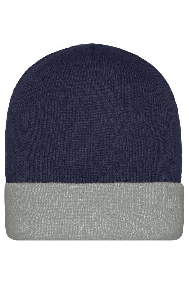 Knitted Cap Klassische Strickmütze mit Umschlag blau/grau, Gr. one size