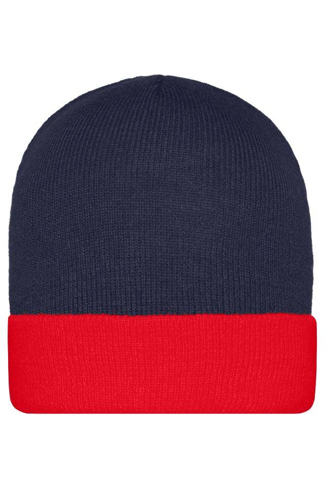 Knitted Cap Klassische Strickmütze mit Umschlag rot/blau, Gr. one size