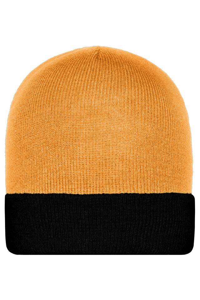 Knitted Cap Klassische Strickmütze mit Umschlag schwarz/orange, Gr. one size