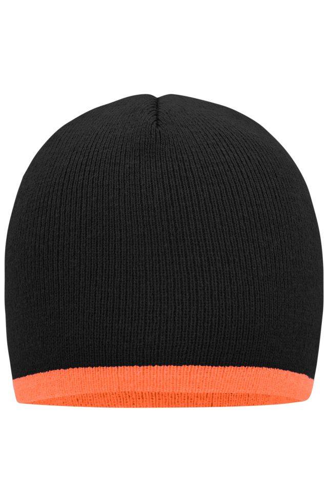 Beanie with Contrasting Border Enganliegende Strickmütze ohne Umschlag schwarz/orange, Gr. one size