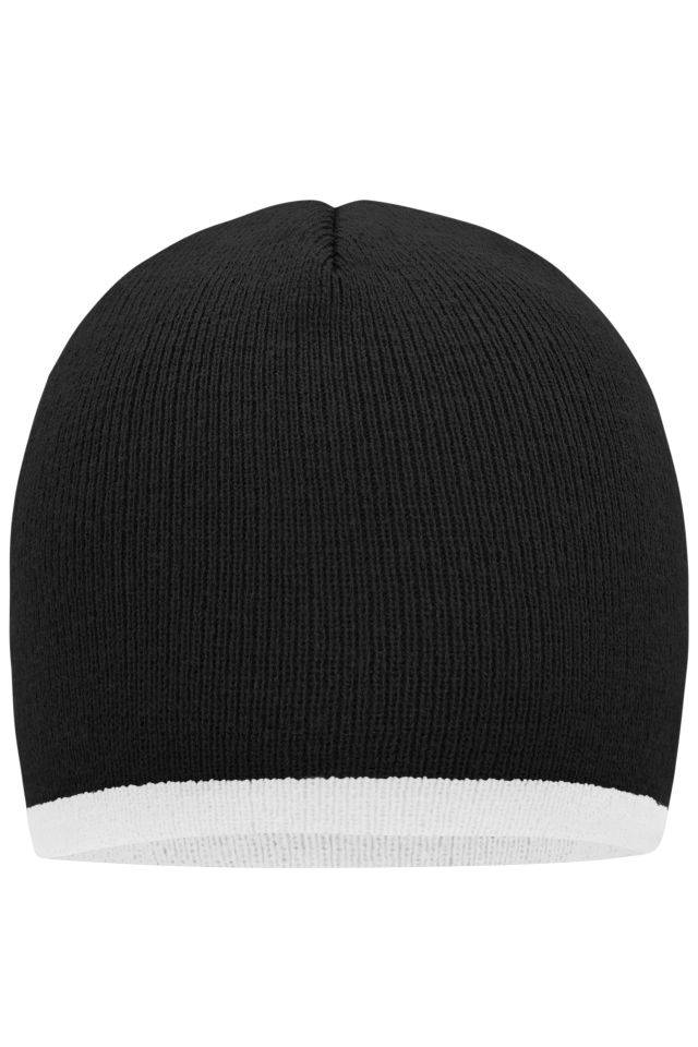 Beanie with Contrasting Border Enganliegende Strickmütze ohne Umschlag weiß/schwarz, Gr. one size