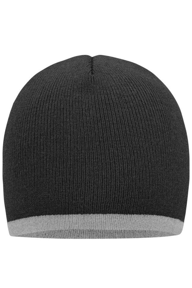 Beanie with Contrasting Border Enganliegende Strickmütze ohne Umschlag grau, Gr. one size