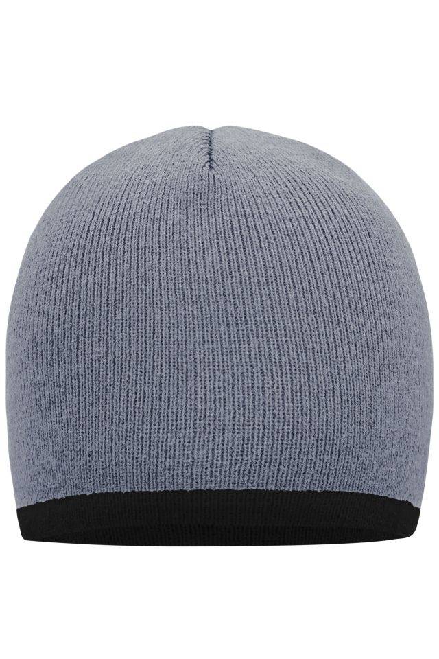 Beanie with Contrasting Border Enganliegende Strickmütze ohne Umschlag schwarz/grau, Gr. one size