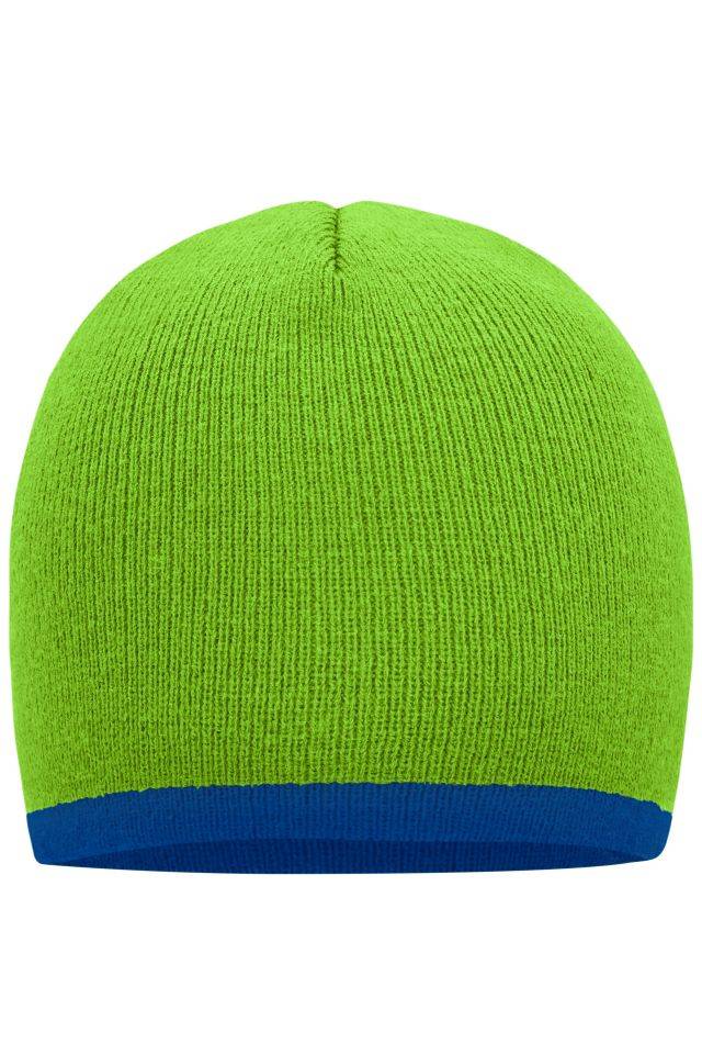 Beanie with Contrasting Border Enganliegende Strickmütze ohne Umschlag blau/grün, Gr. one size
