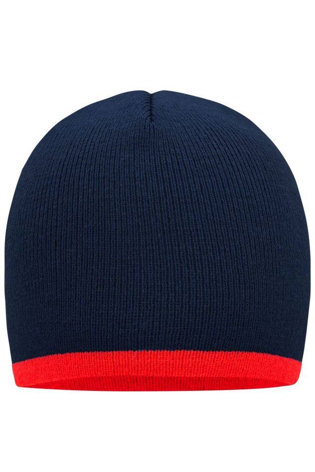 Beanie with Contrasting Border Enganliegende Strickmütze ohne Umschlag rot/blau, Gr. one size