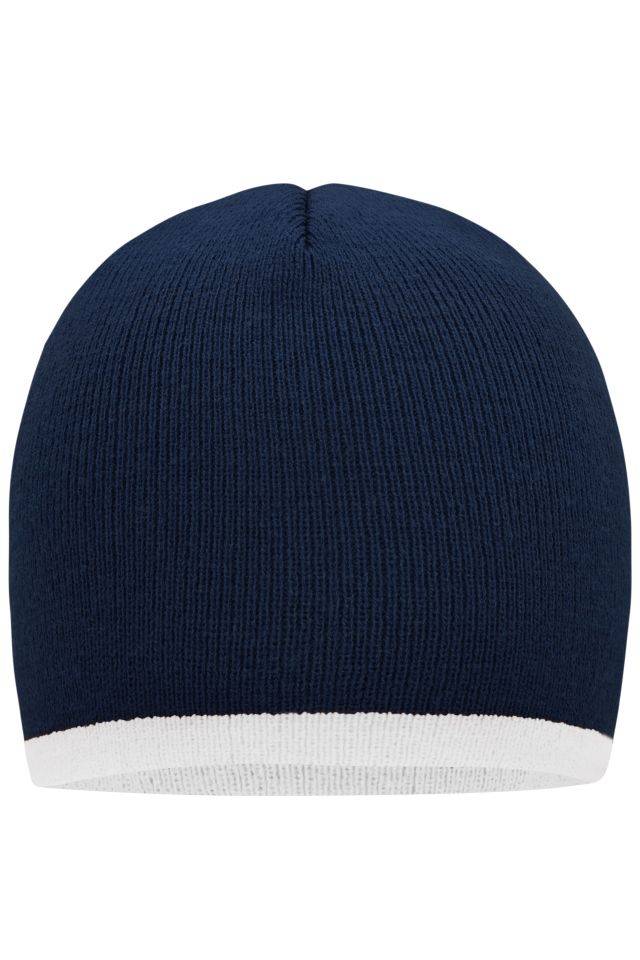 Beanie with Contrasting Border Enganliegende Strickmütze ohne Umschlag weiß/blau, Gr. one size