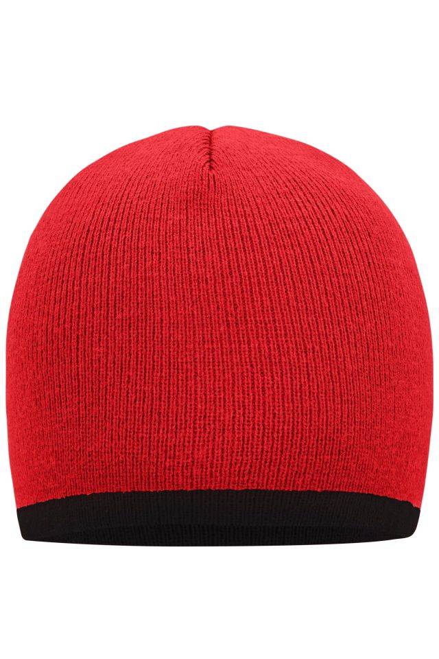 Beanie with Contrasting Border Enganliegende Strickmütze ohne Umschlag schwarz/rot, Gr. one size