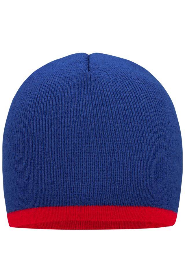Beanie with Contrasting Border Enganliegende Strickmütze ohne Umschlag rot/blau, Gr. one size