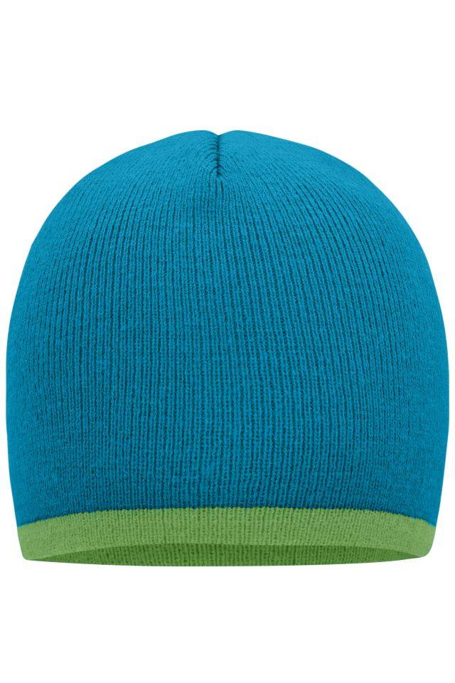 Beanie with Contrasting Border Enganliegende Strickmütze ohne Umschlag blau/grün, Gr. one size