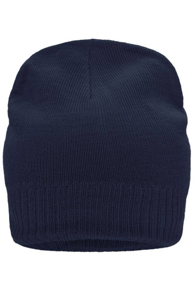 Knitted Beanie with Fleece Inset Strickmütze mit Fleece Einsatz im Stirnbereich blau, Gr. one size