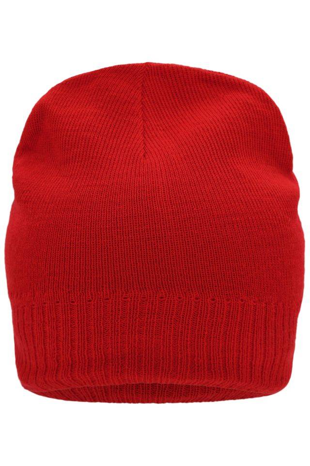 Knitted Beanie with Fleece Inset Strickmütze mit Fleece Einsatz im Stirnbereich rot, Gr. one size