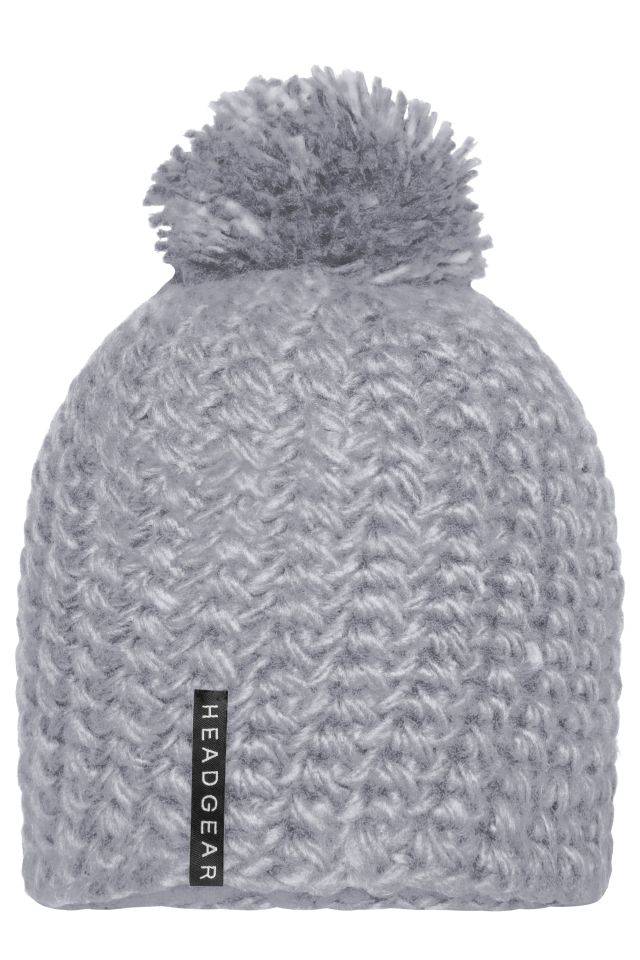 Unicoloured Crocheted Cap with Pompon Häkelmütze mit Pompon grau, Gr. one size
