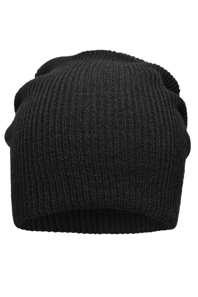 Knitted Long Beanie Lässige überlange Strickmütze schwarz, Gr. one size