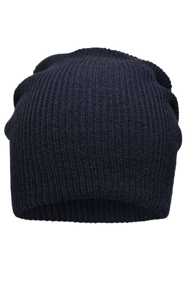 Knitted Long Beanie Lässige überlange Strickmütze blau, Gr. one size